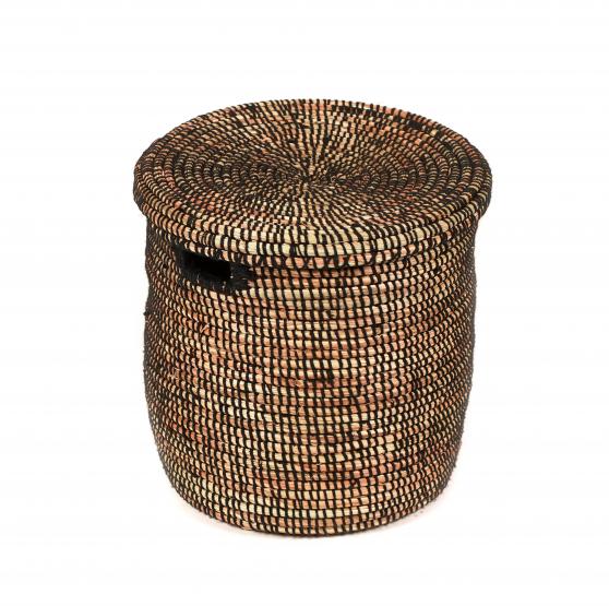 Black Flat African Baskets with Lid Madame Panier